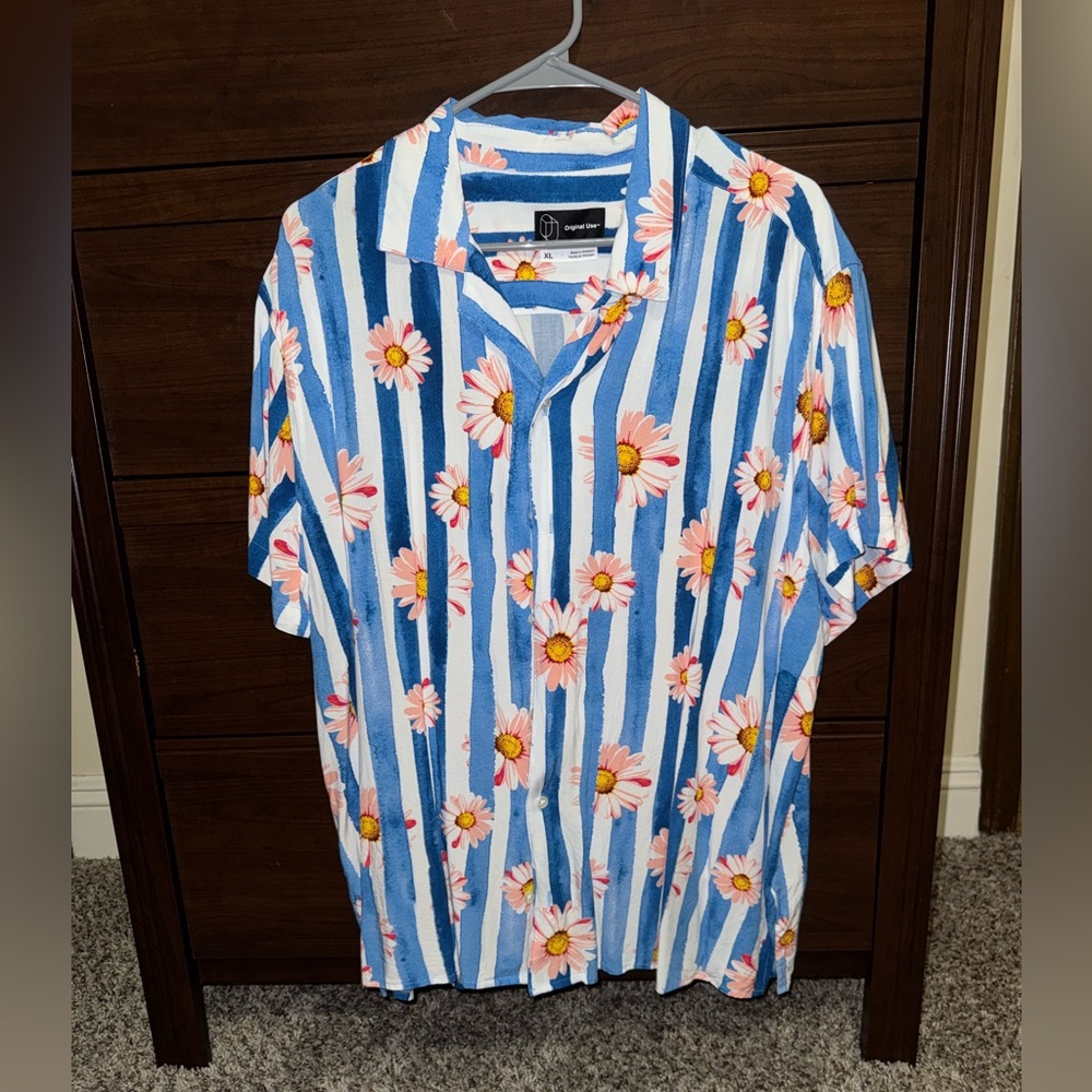 Original Use Blue and White Casual Button Down Shirt